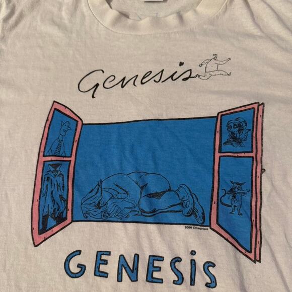 Vintage Genesis Band Tee - L Jerzees T-Shirt- White 80s Tour Shirt - Picture 2 of 8